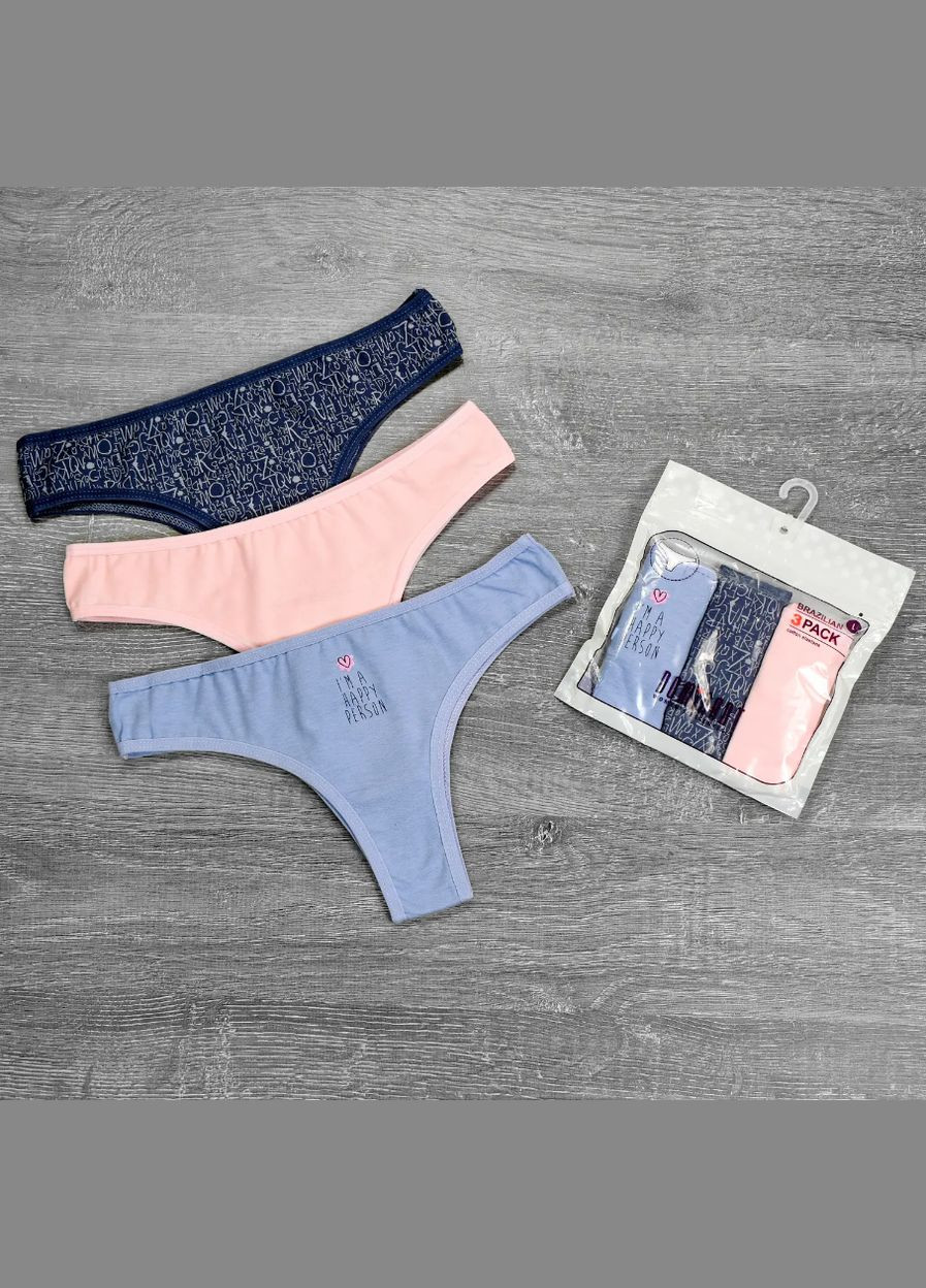 Набор трусиков 3шт хлопковые стринги Happy (зефирные оттенки) S (44) Dominant (329203240)