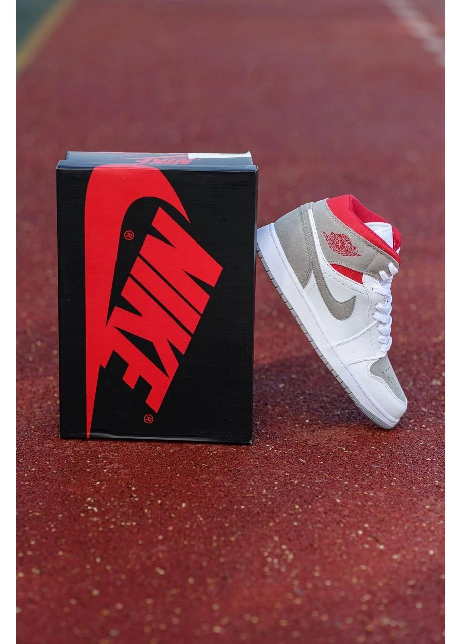 Сірі Осінні кросівки чоловічі nike air jordan 1 retro mid grey white red найк аір джордан No Brand