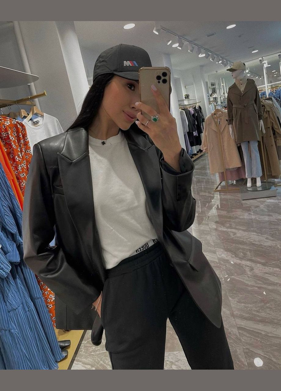 Черный женский женский пиджак. экокожа No Brand - демисезонный