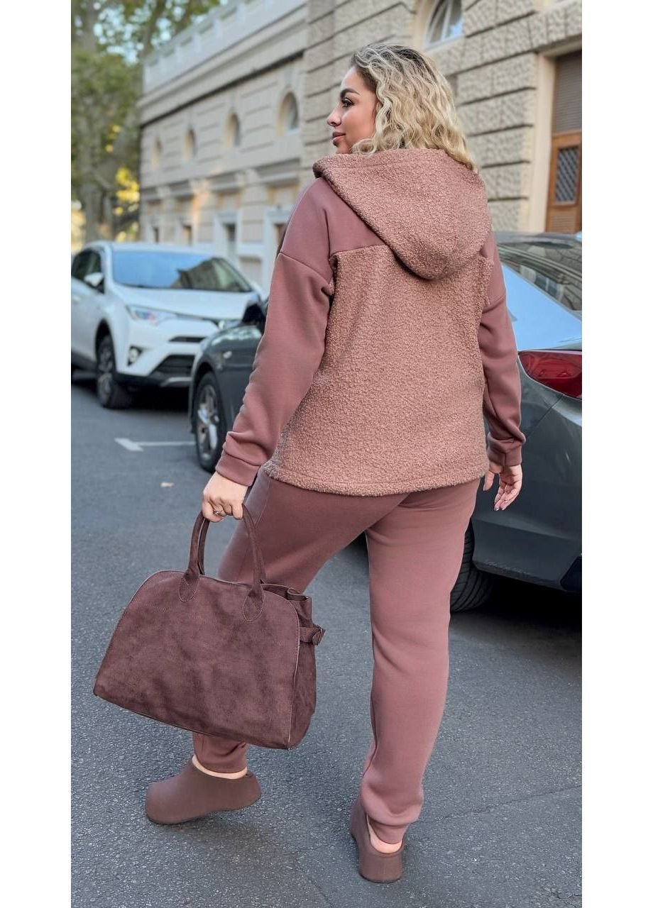 Костюм двійка SN еко баранчик на флісі+тринитка на флісі,штани та кофта з капюшоном Україна (362697590)