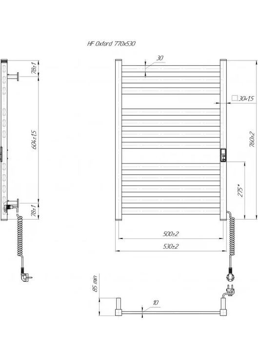Электрический полотенцесушитель HF Oxford 770х530 TR K мат Mario (318681201)