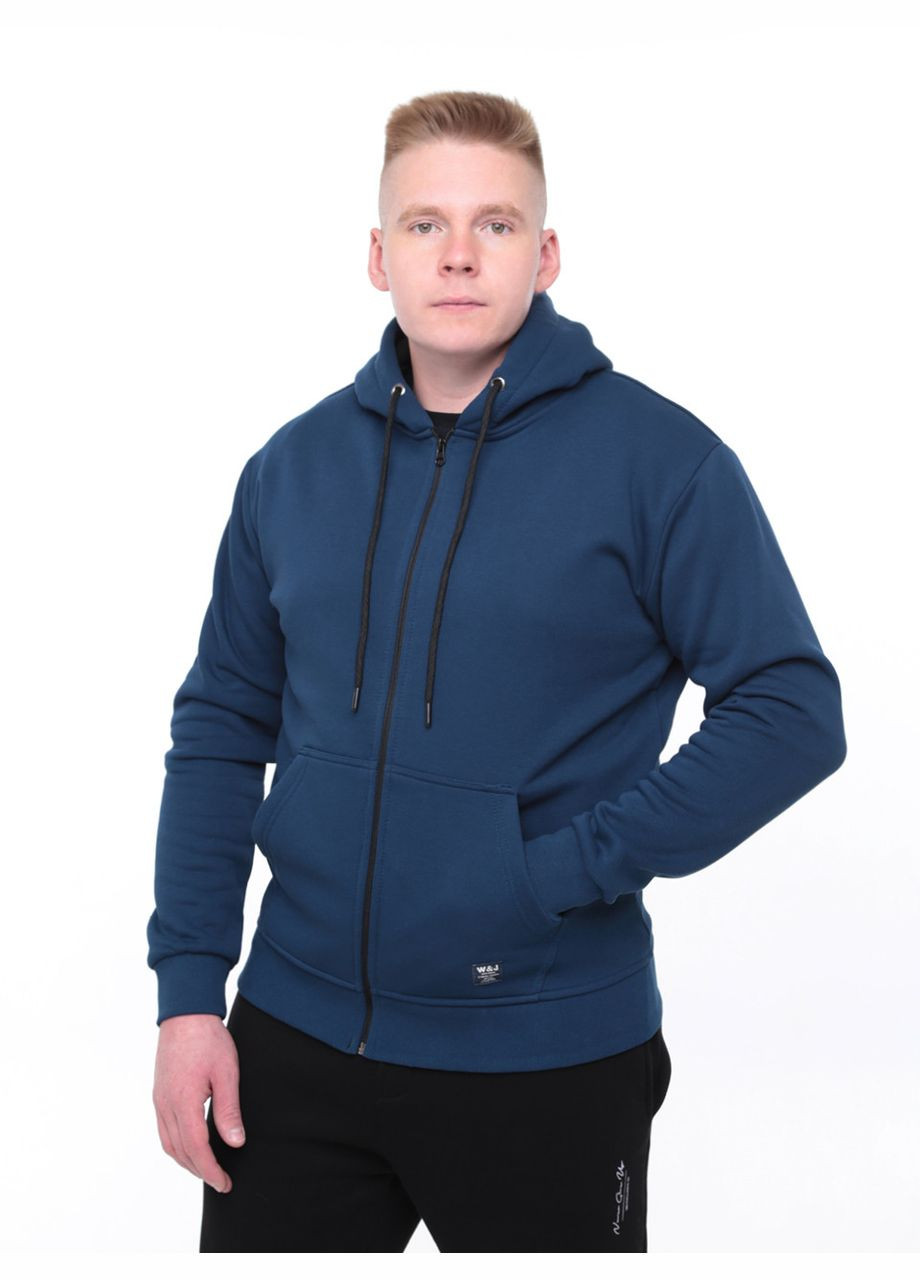 Мужская толстовка синяя на флисе однотонная Wise Приталена (302949648)