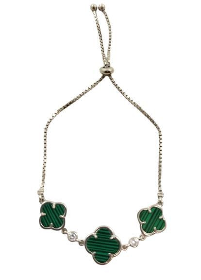 Браслет-слайдер срібний з малахітом і цирконієм "Конюшина" КЛВБ/З-мх No Brand Браслет (368770483)