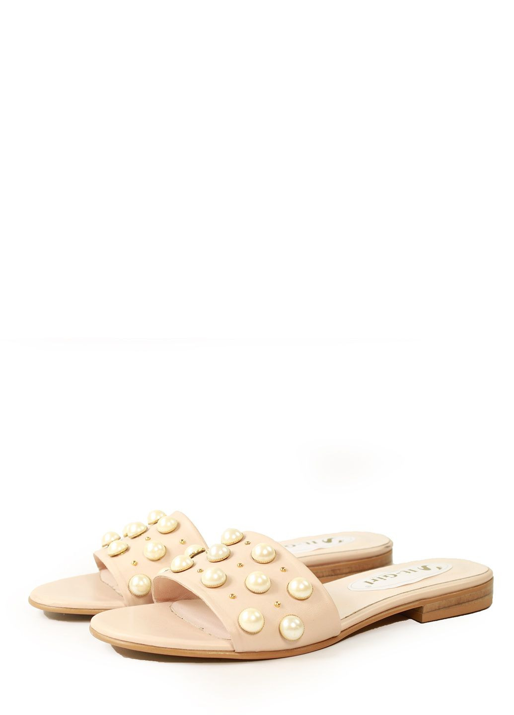 Пудровые женские шлёпанцы It-Girl с бусинами