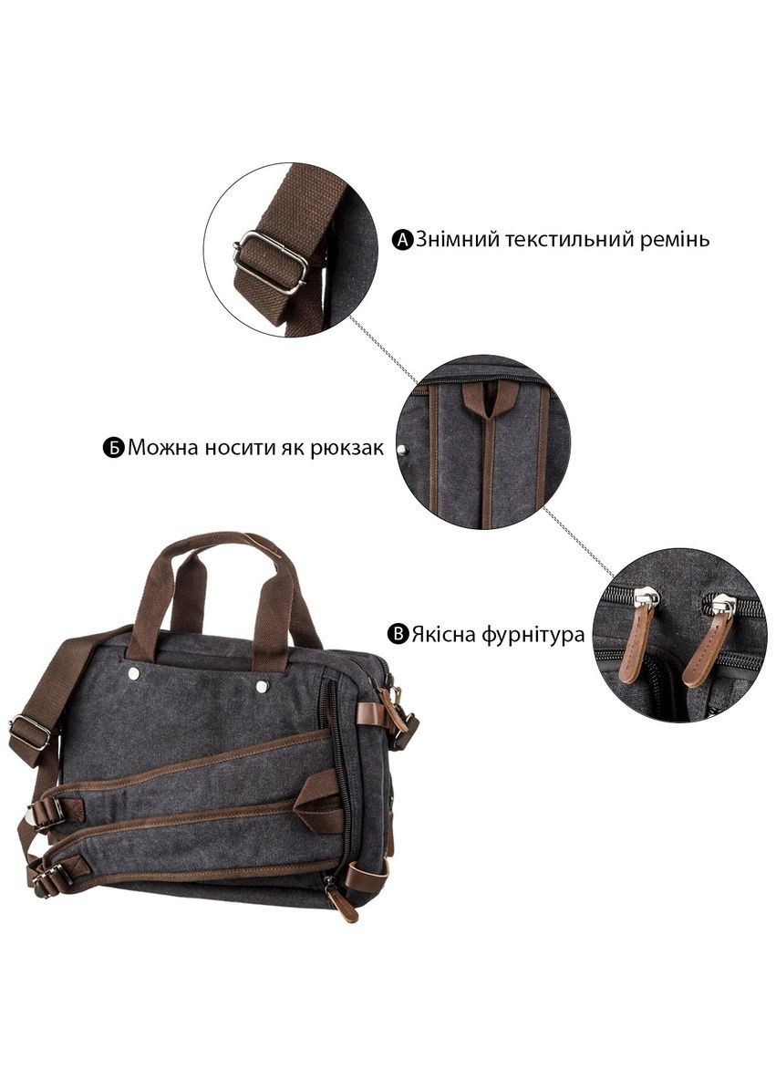 Сумка-трансофрмер текстильна 20144 Чорна Vintage (329150112)