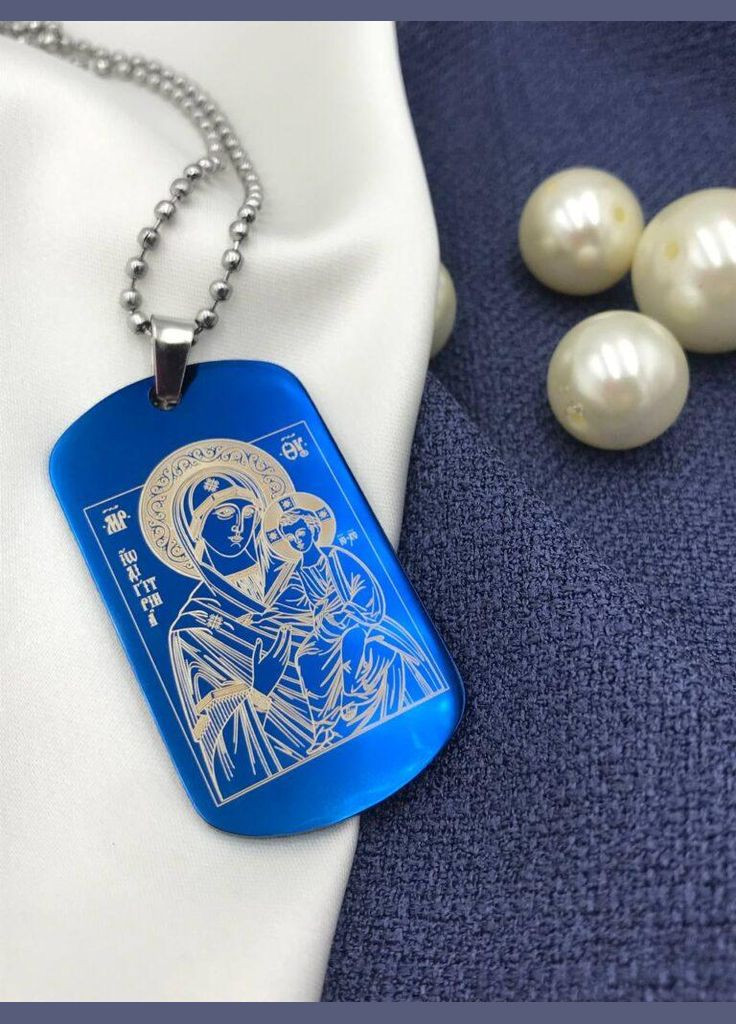 Жетон нержавійка 50х28 мм з ланцюжком СИНІЙ (імпортний) Konik (341829267)