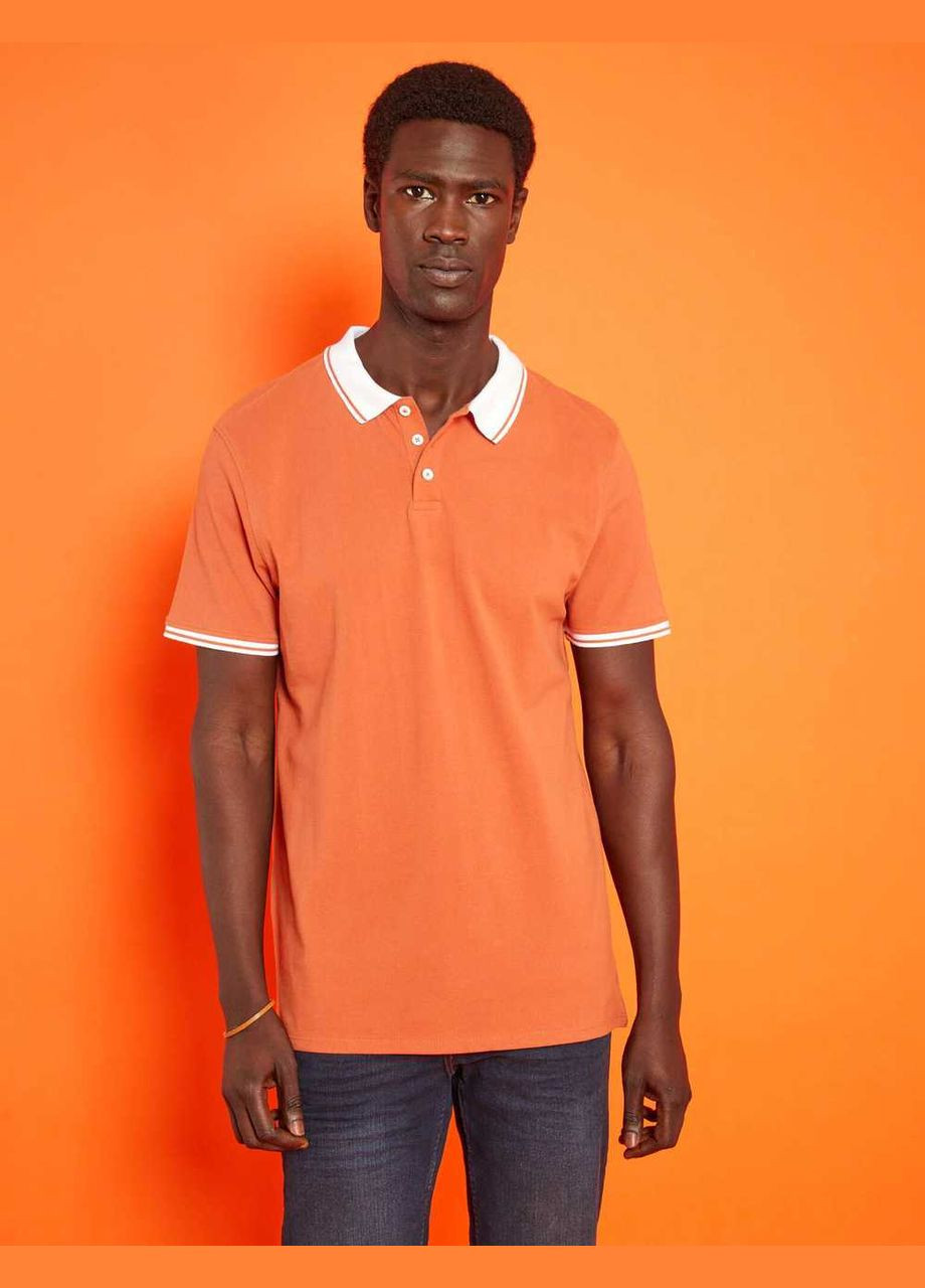 Светло-оранжевая футболка-поло лето,кирпичный-белый, для мужчин Kiabi