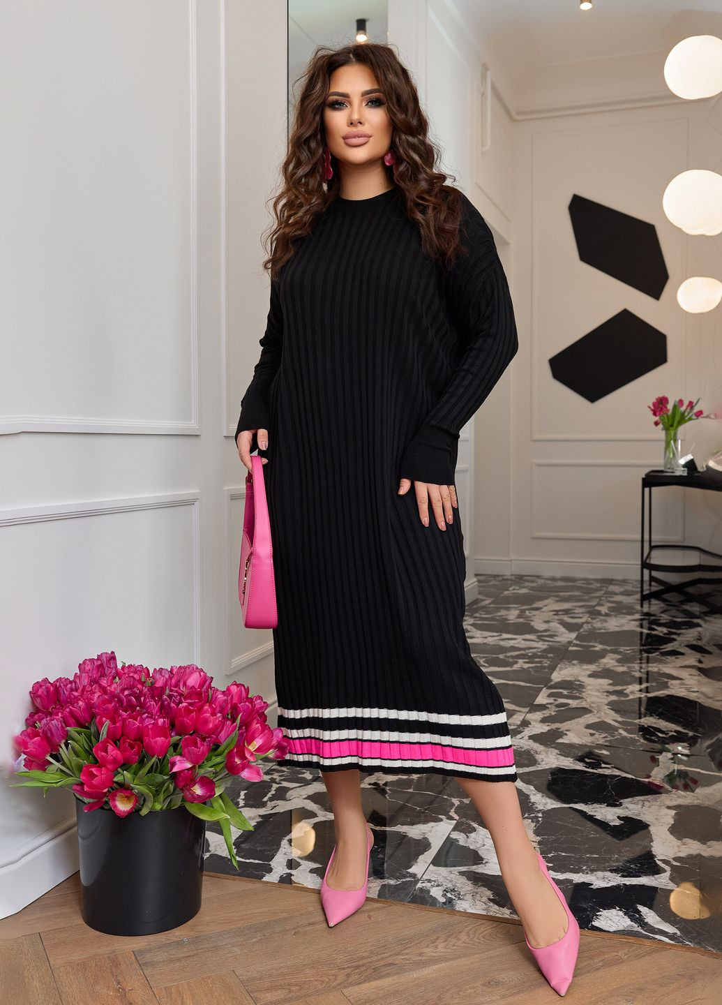 Черное повседневный, кэжуал трикотажное платье колокол, баллон No Brand однотонное