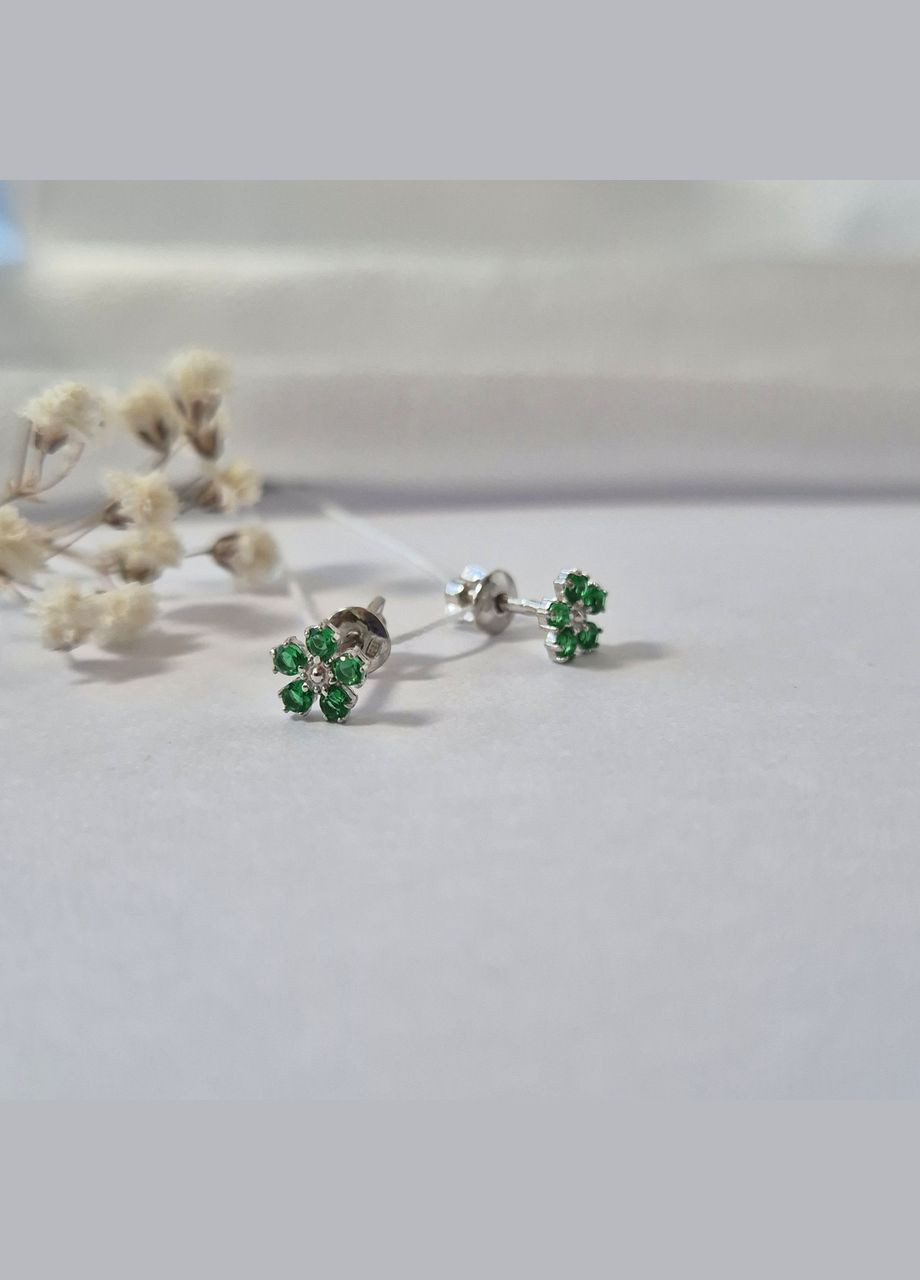 Срібні сережки гвоздики на закрутках Квітка в Зелених Каменях срібло 925 проби родоване 82904з 1.00г No Brand (306741246)