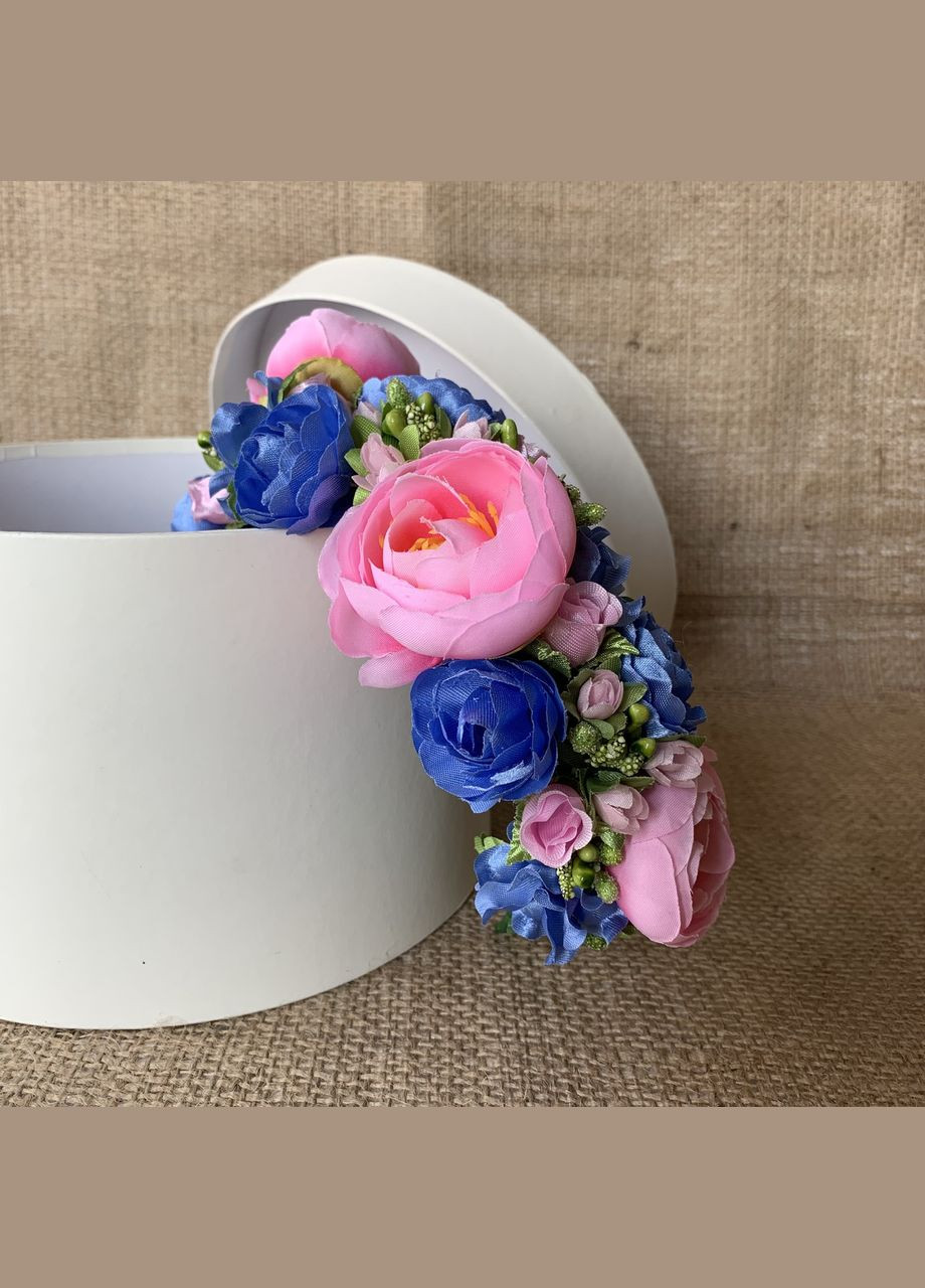 Обруч віночок український квіти під вишиванку рожево синій No Brand (371395137)