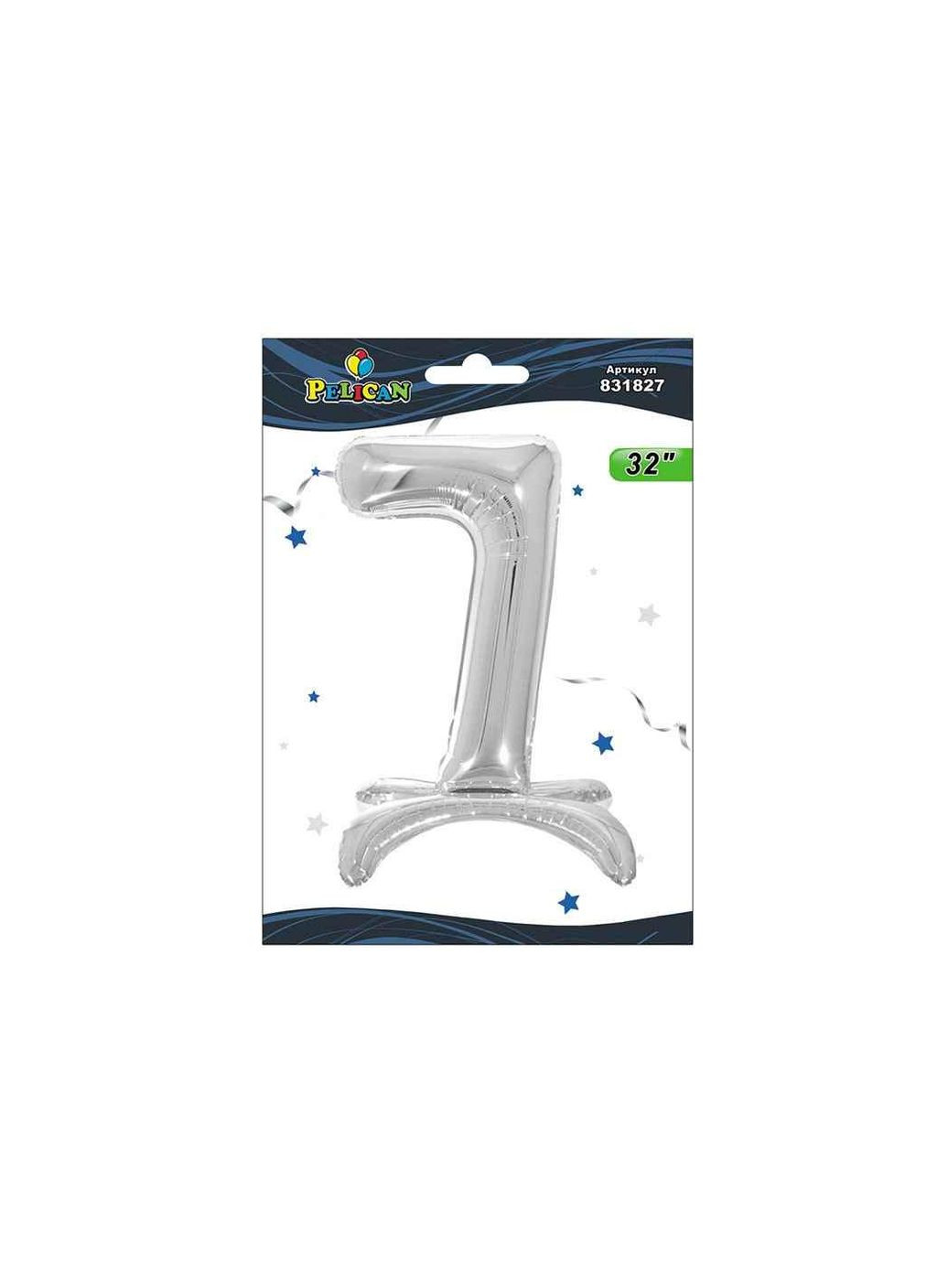 Шарик фольгированная цифра на подставке 7 СЕРЕБРО 80см. 831827 ТМ PELICAN (327429653)