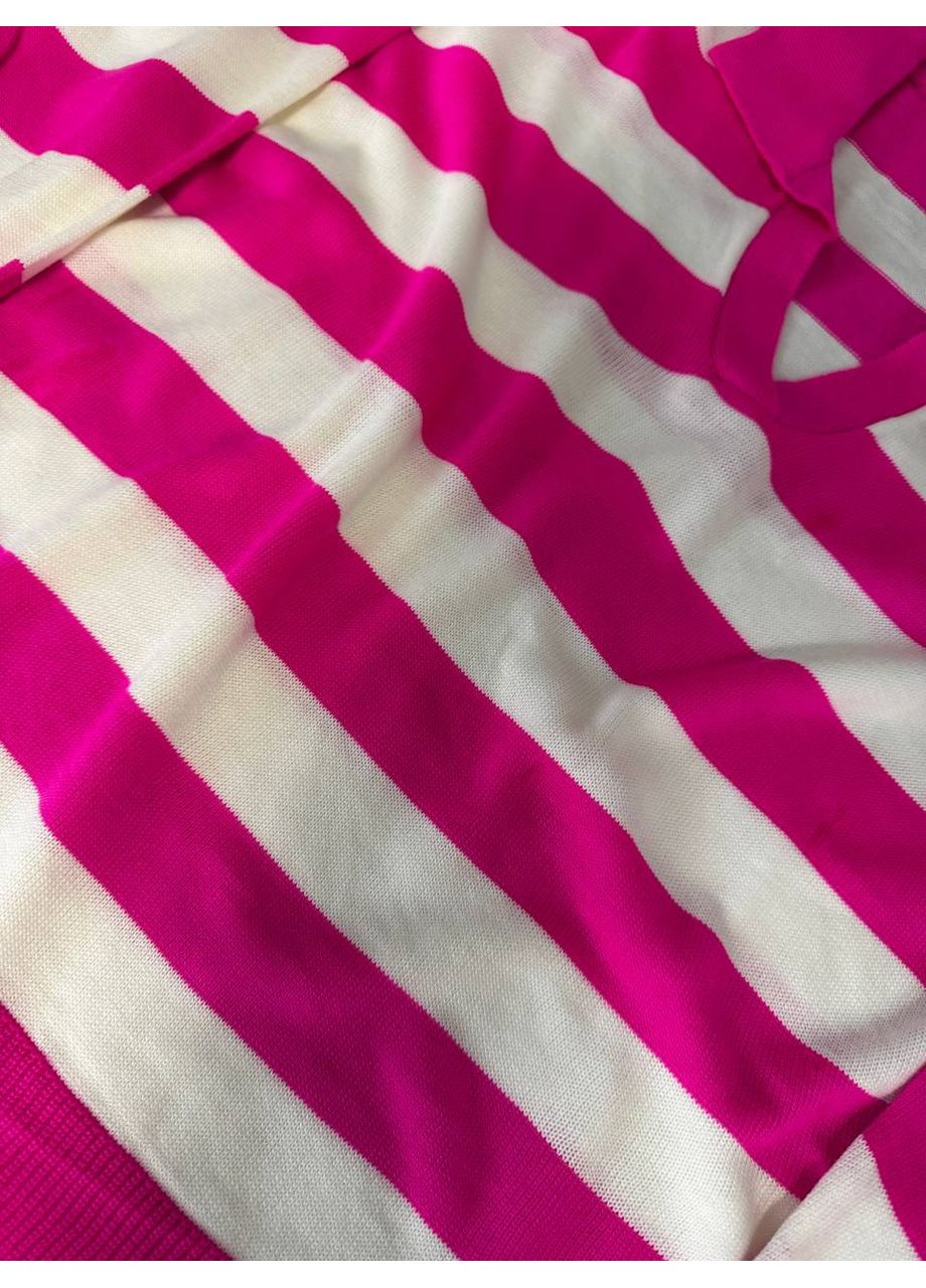 Розовая женская футболка-поло в полоску с длинным рукавом No Brand