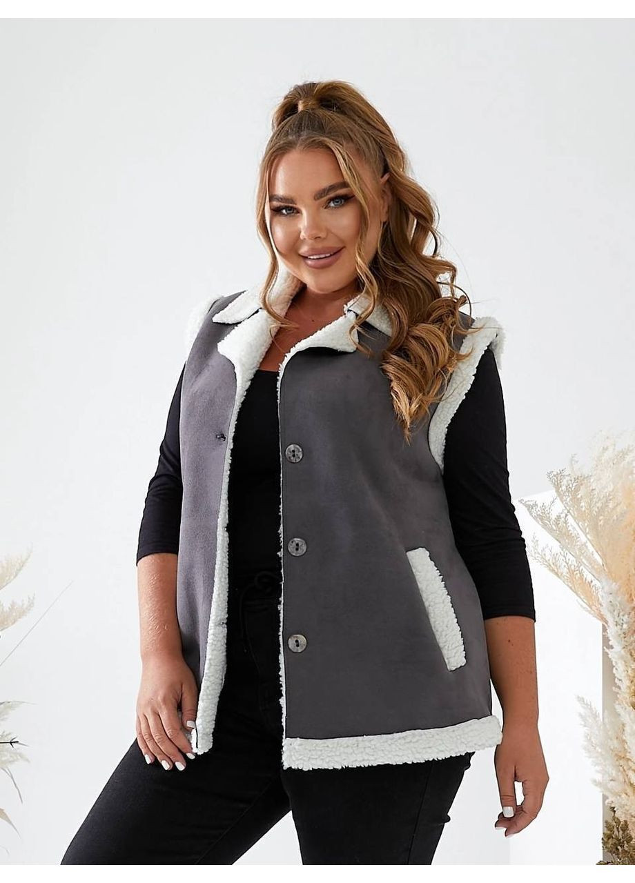 🤎 Женская жилетка с каракулем на замше с пуговицами — ЗАМЕРЫ В ОПИСАНИИ GD/GL Модний простір (366438896)