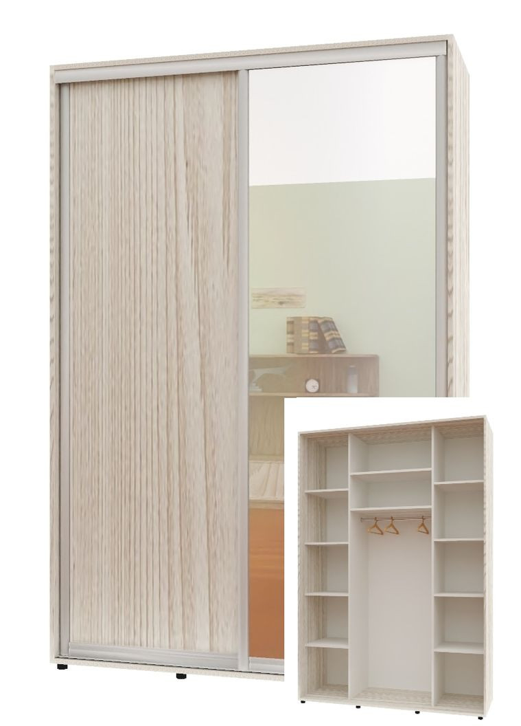 Шафа-купе дводверна 160*60*210 см Дуб Білений ДСП + Дзеркало Максі Комфорт Меблі (360434863)