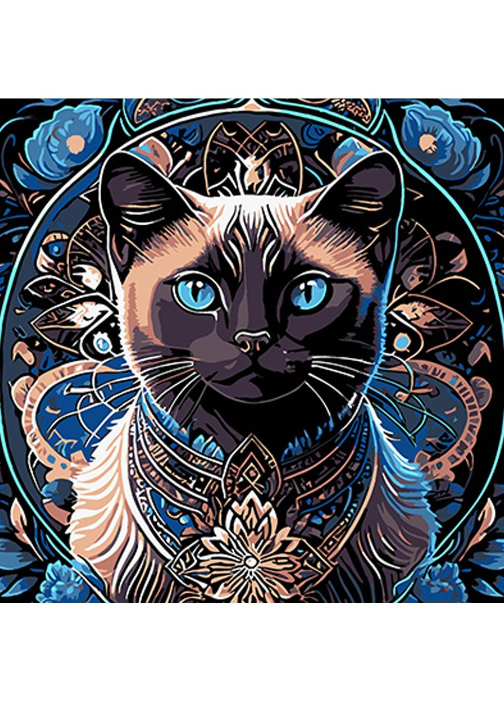 Картина-раскраска Strateg по номерам на черном фоне Сиамская кошка в мандали 30х30 (SH3030-8) Стратег (365543671)