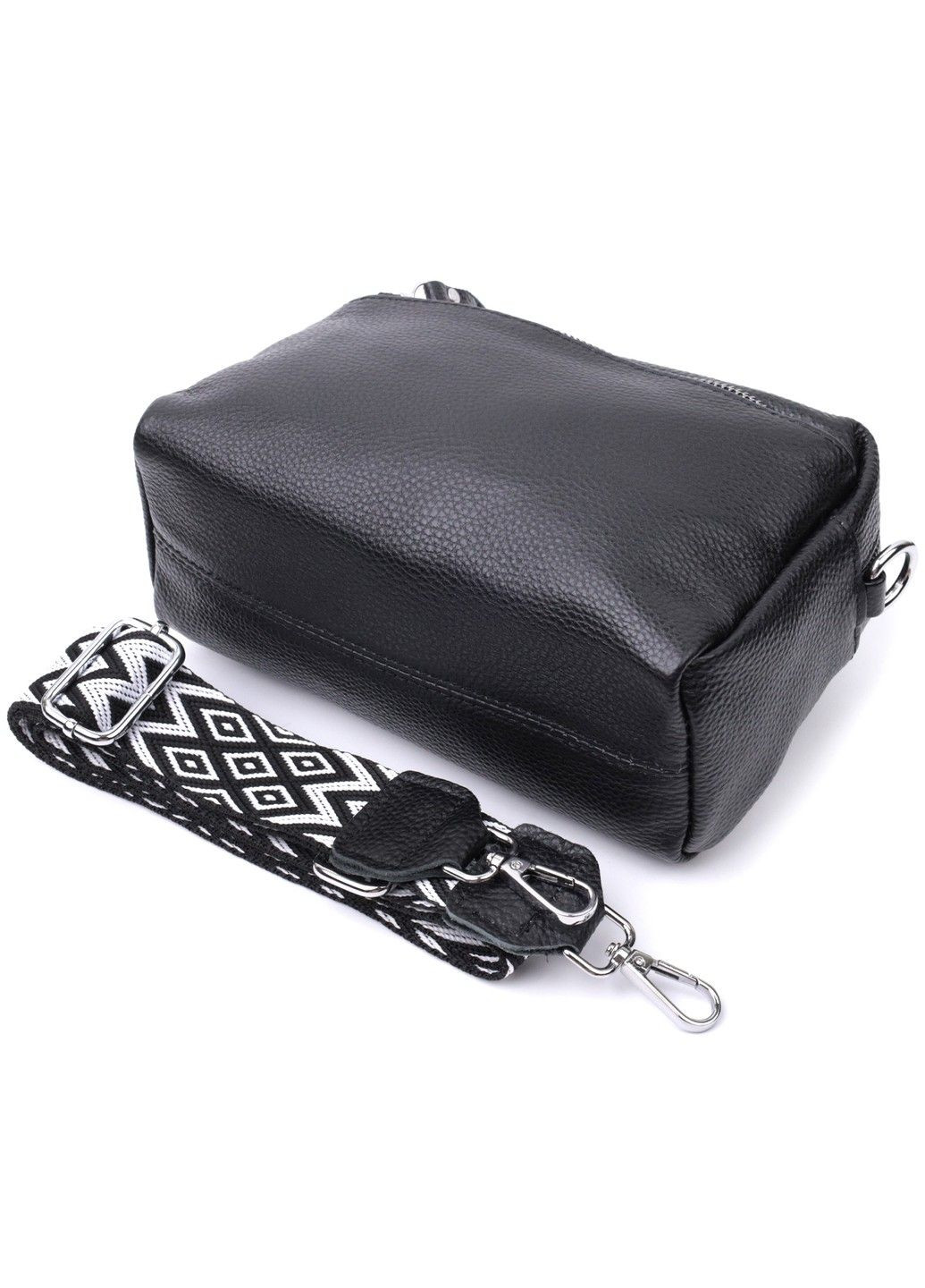 Практичная женская кожаная сумка из стильным бегунком 22654 Черная Vintage (297983203)