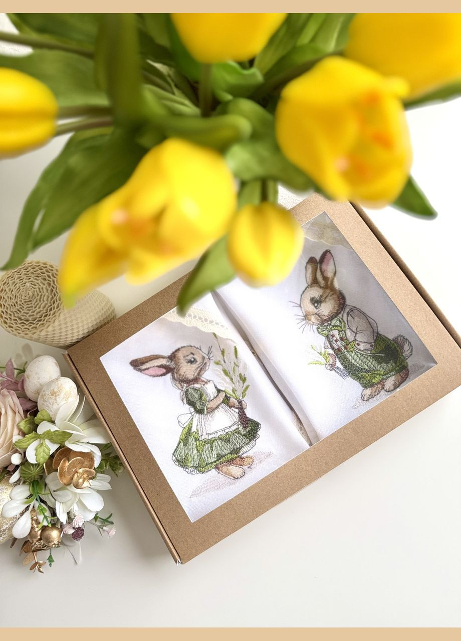 Набір 2 шт лляних великодніх серветок з вишивкою пасхальний рушник на кошик TobiSobi з кроликом TS00005 Figasse (333023828)