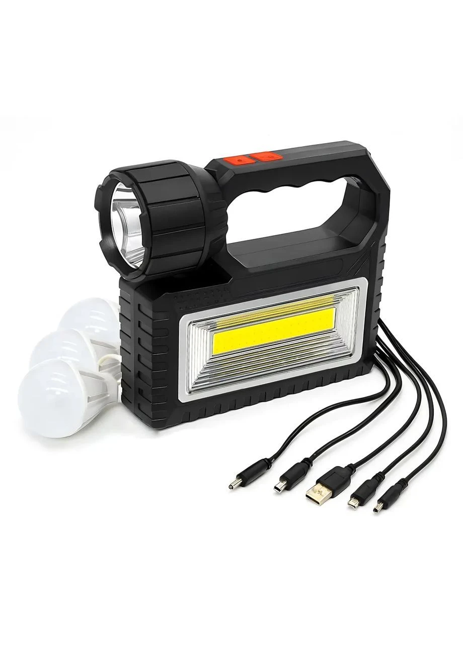 Сонячна зарядна станція OK-718S-A з LED+COB ліхтарем 10 Вт, PowerBank, сонячна панель, 3 виносні лампи, акумуляторна ручна No Brand (379336480)