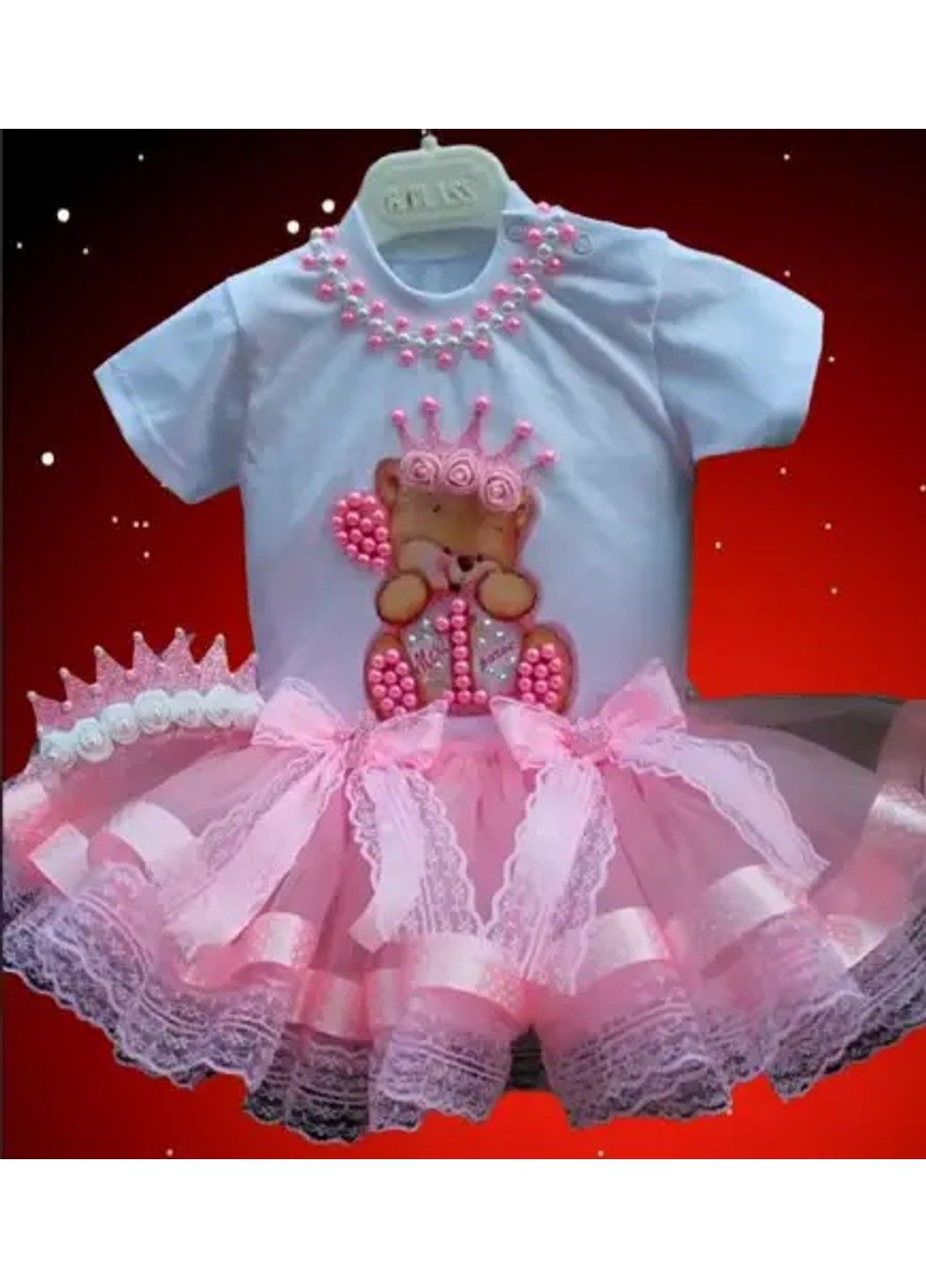 Белый праздничный костюм для девочки (юбка, футболка, обруч) юбочный No Brand