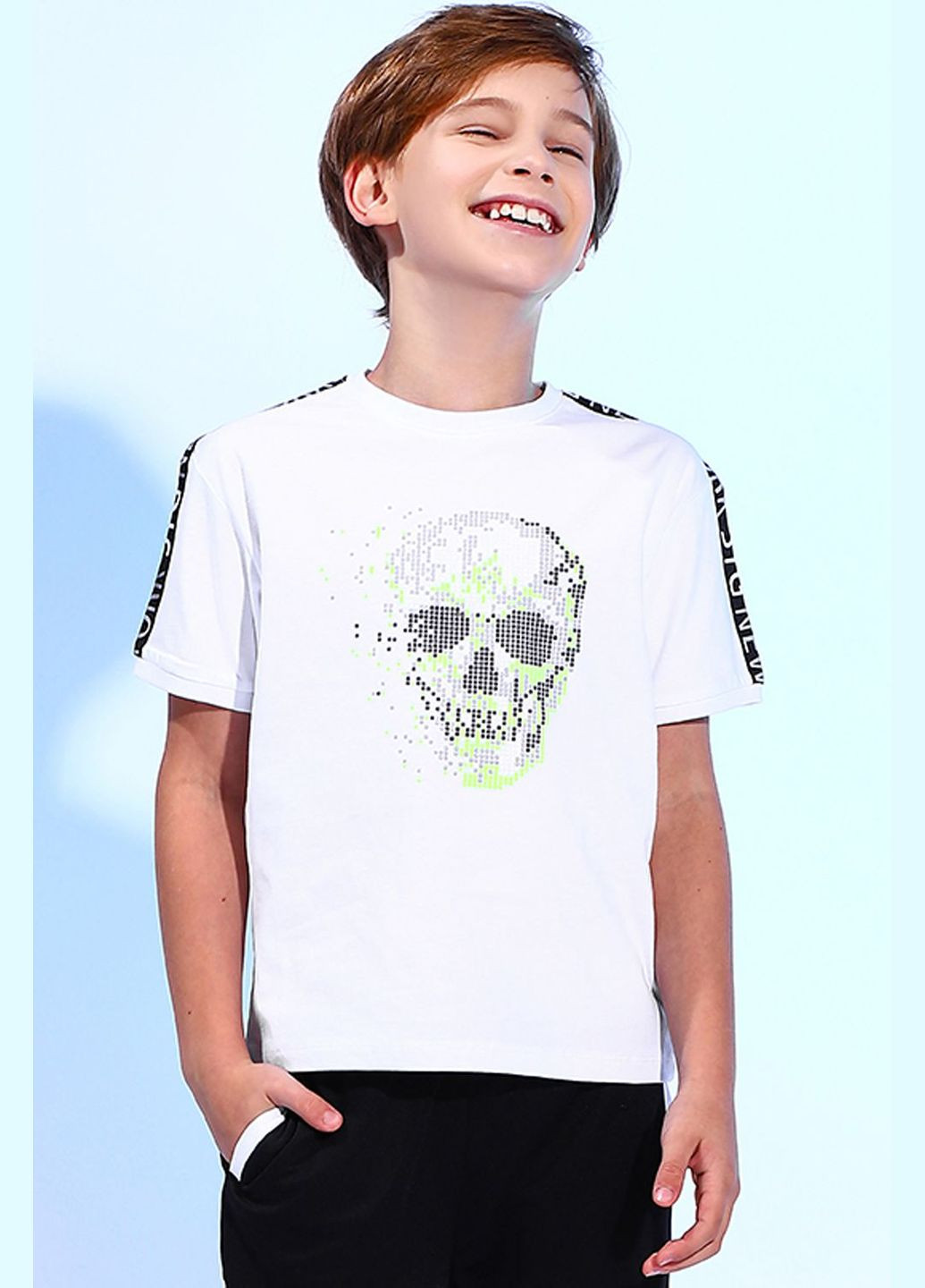Белая демисезонная футболка для мальчика stg252 белая с черепом 26 (106 см) Street Gang
