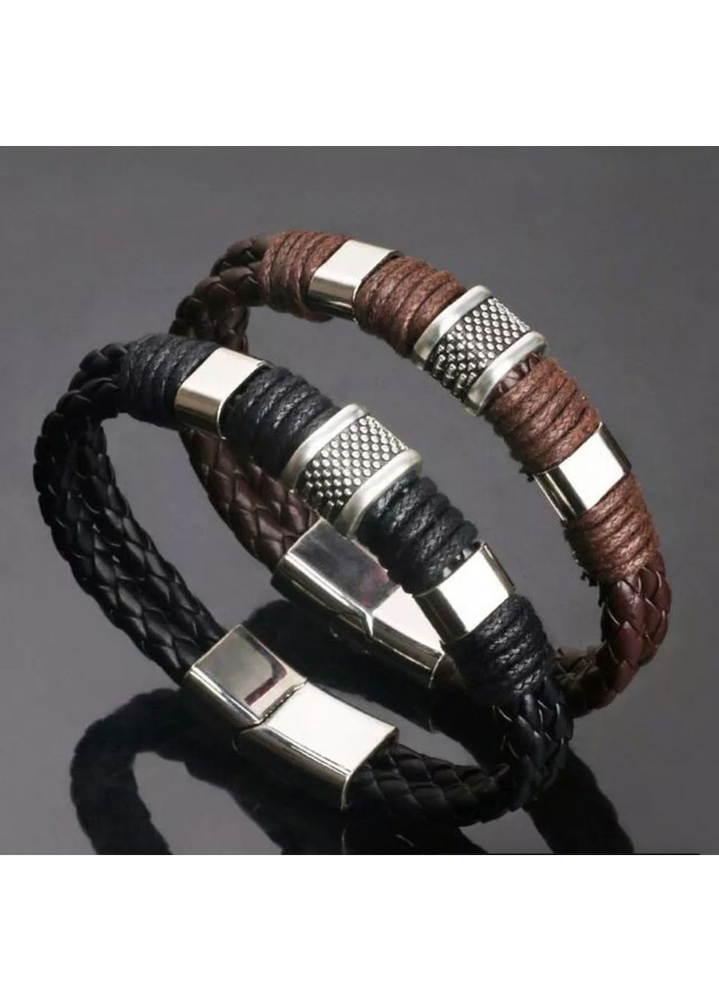 Чоловічий шкіряний браслет «Africa» з металевими вставками (чорний) China (367623358)