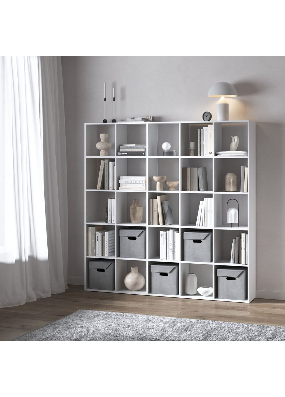 Стелаж M-4, книжкова полиця з 25 комірками, ЛДСП, 178×29×178 см – для дому, офісу, дитячої або вітальні VAYS (373315205)