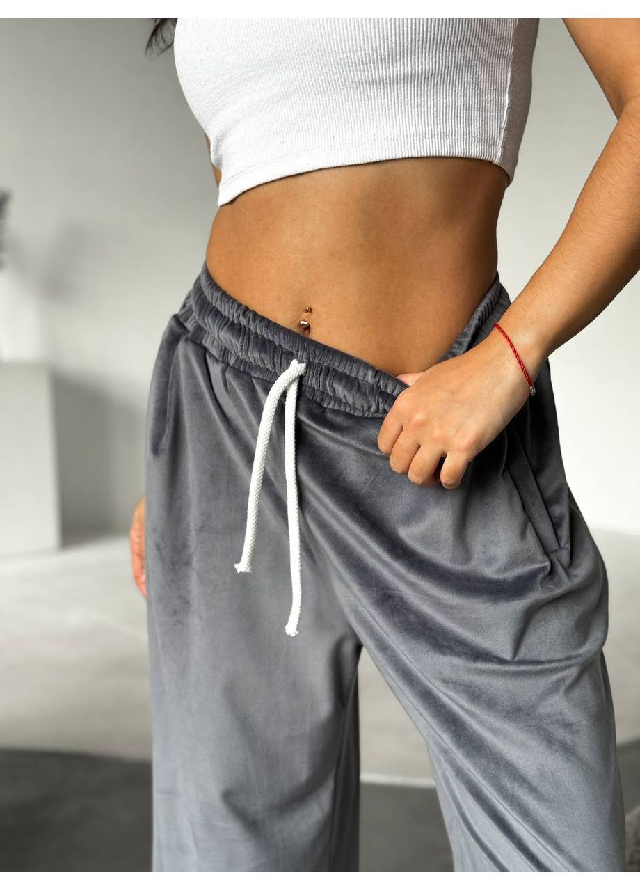 Штани велюр плюш на резинці+шнурок,оверсайз з кишенями Україна (366991782)