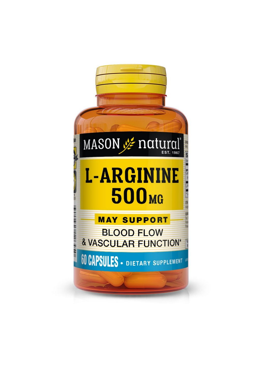 Амінокислота L-Arginine 500 mg, 60 капсул Mason Natural (293338421)