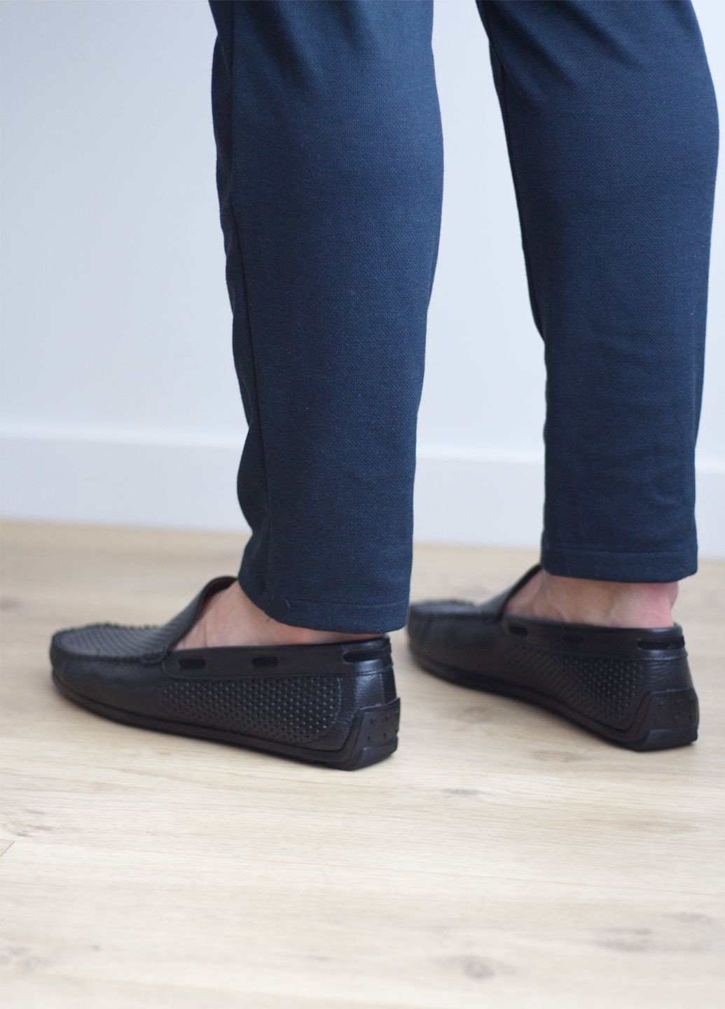 Черные мокасины мужские из натуральной толстой кожи Zlett