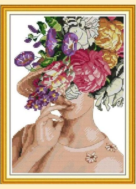 Набор для вышивания по нанесённой на канву схеме "Flower bowler hat". AIDA 14CT printed 21*30 см Joy Sunday (313613006)