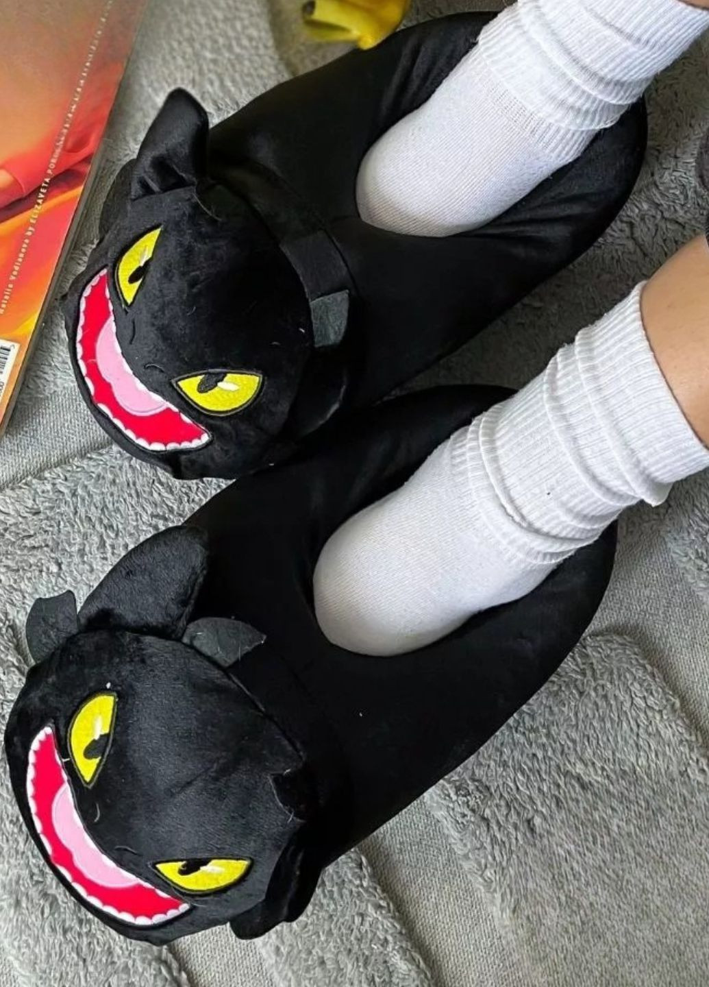 Плюшеві тапочки дракон Беззубик чорні, устілка 28 см (3086) My Kigu (345632057)
