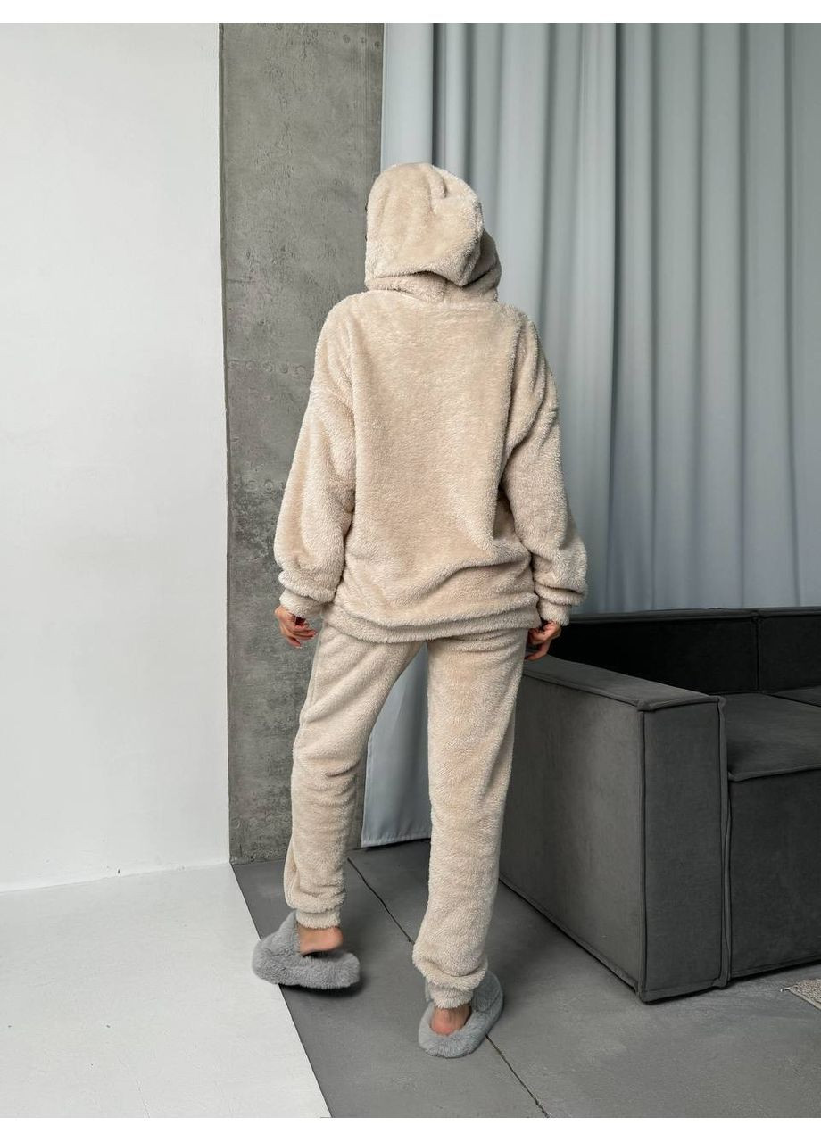 Бежевая зимняя женская пижама свитшот + брюки No Brand