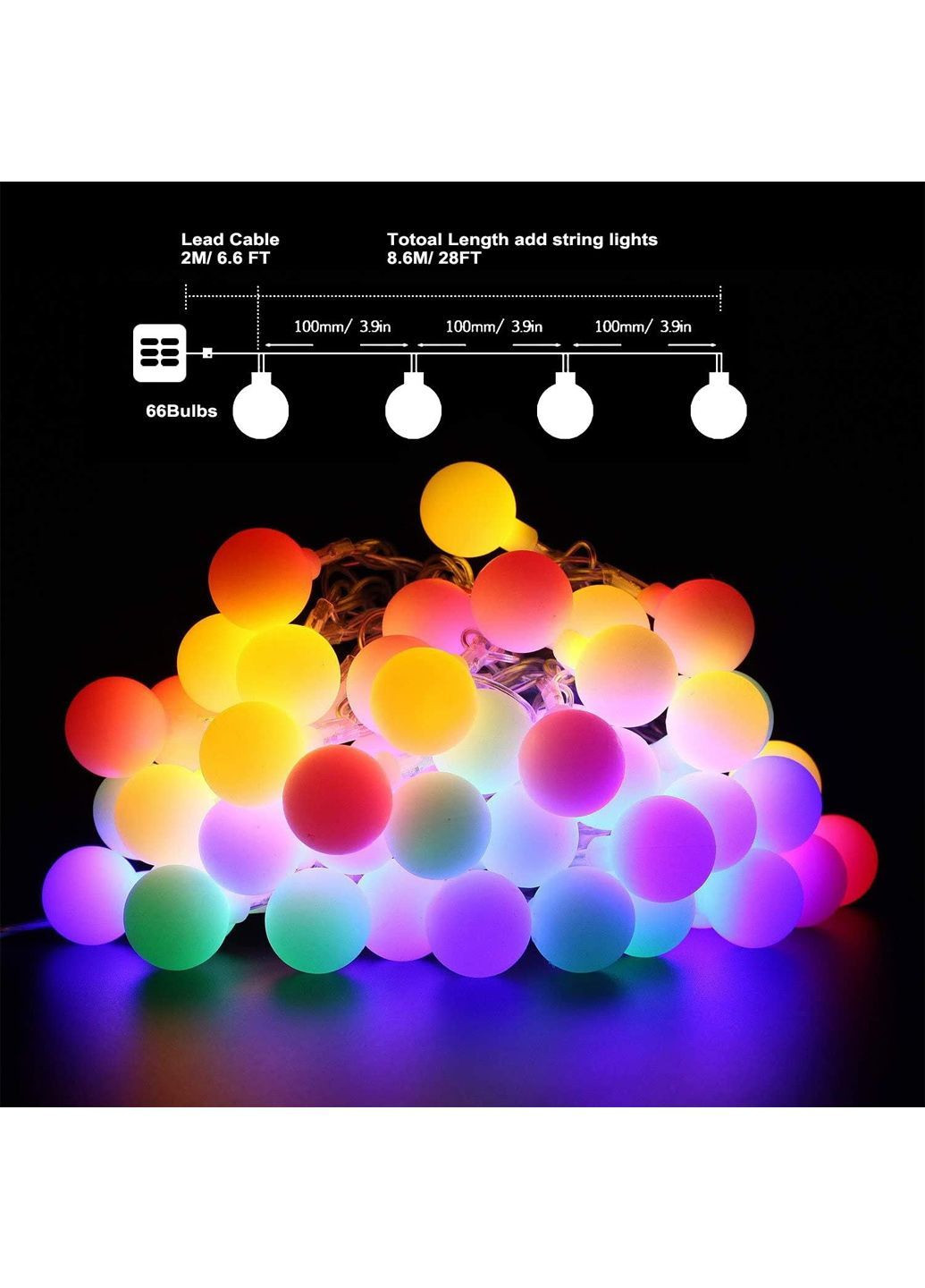 Гірлянда на сонячній батареї "Маленькі кульки" 66 LED 10,6 м комбінований Oreunik Amazon (370878177)