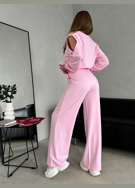 Розовый трикотажный костюм с открытым плечом ISSA PLUS (279559121)