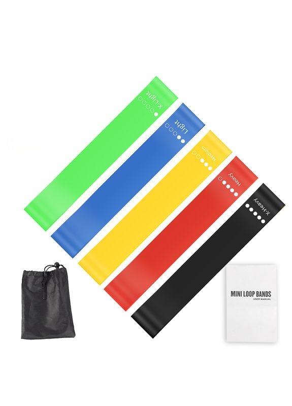 Набор резинок петель разной нагрузки для фитнеса 5шт с чехлом No Brand (332190195)