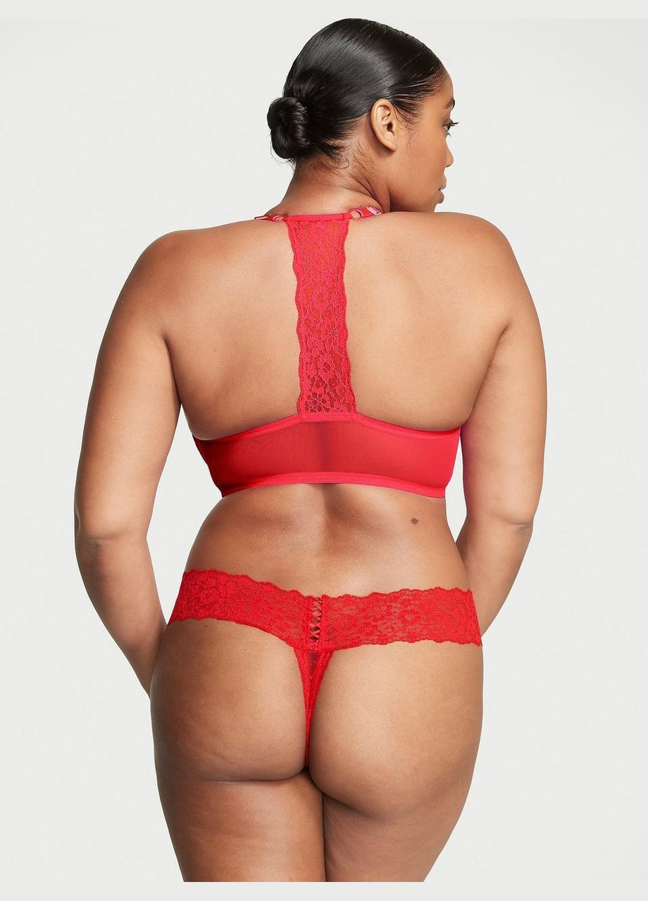 Жіночі трусики Lace-Up Thong червоні Victoria's Secret (333298726)