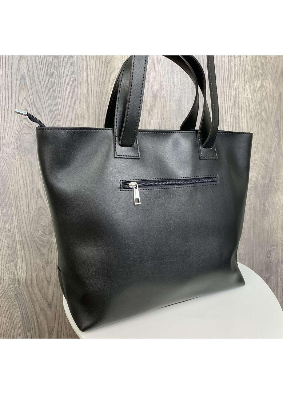 Велика жіноча плетена сумка чорна з екошкіри з двома ручками ProDobro (363259500)