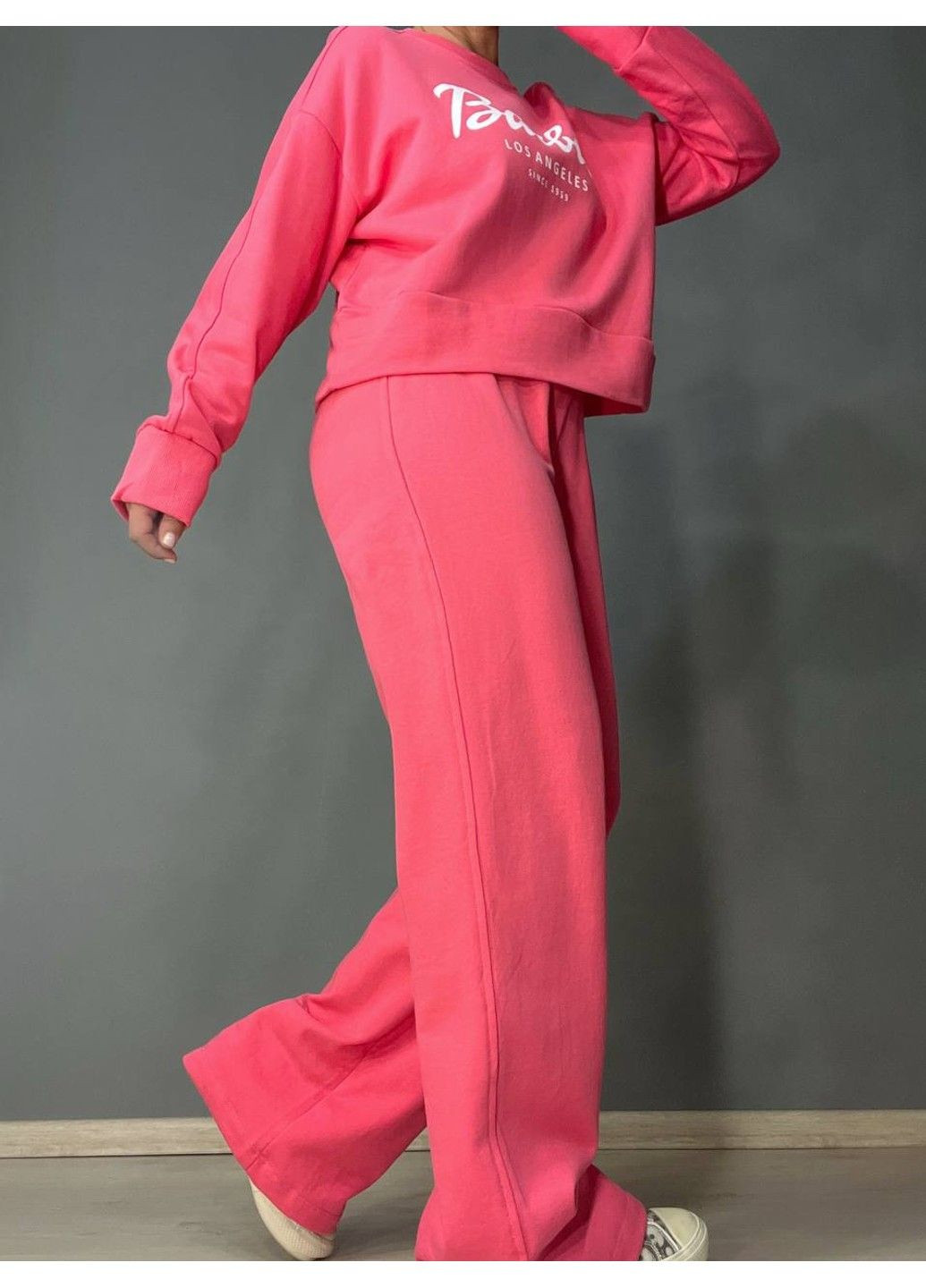 Костюм женский 485-485 Barbie оверсайз свитшот и брюки палаццо розовый Quzen (339101445)