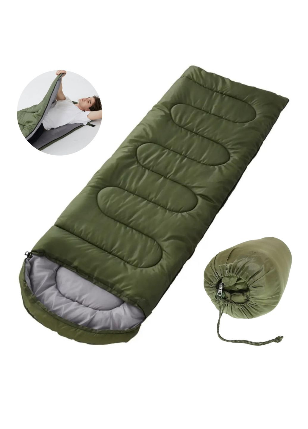 Спальный мешок для кемпинга походов и отдыха на природе 180+30 см Хаки More Спальник (315752656)