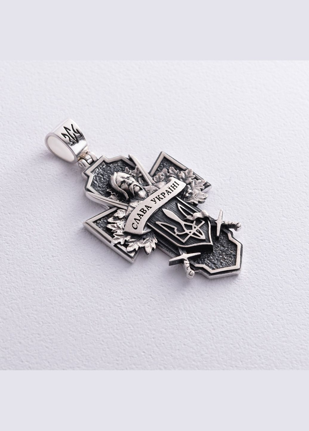 Срібний хрест Український козак. Слава Україні. На звороті - Спаси і Збережи 133231 Oniks (266704710)