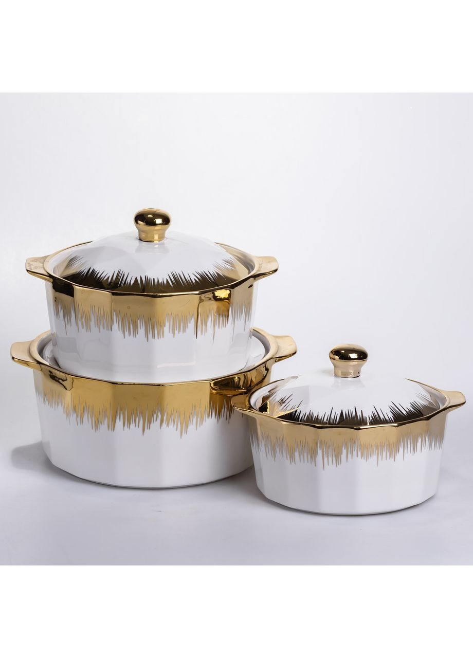 Набір супниць порцелянових 3 (шт) 1.5/2/3 (л) каструлі бульйонниці з кришкою та ручками для дому та ресторану з позолотою Yiwu (370973942)