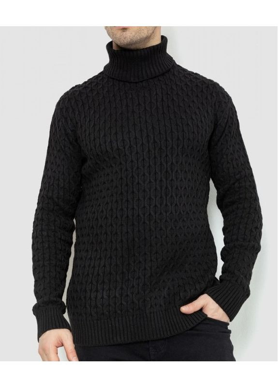 Светр гольф чоловічий щільний зимовий теплий однотонний комір хомут із закотом чорний Triko (366340991)