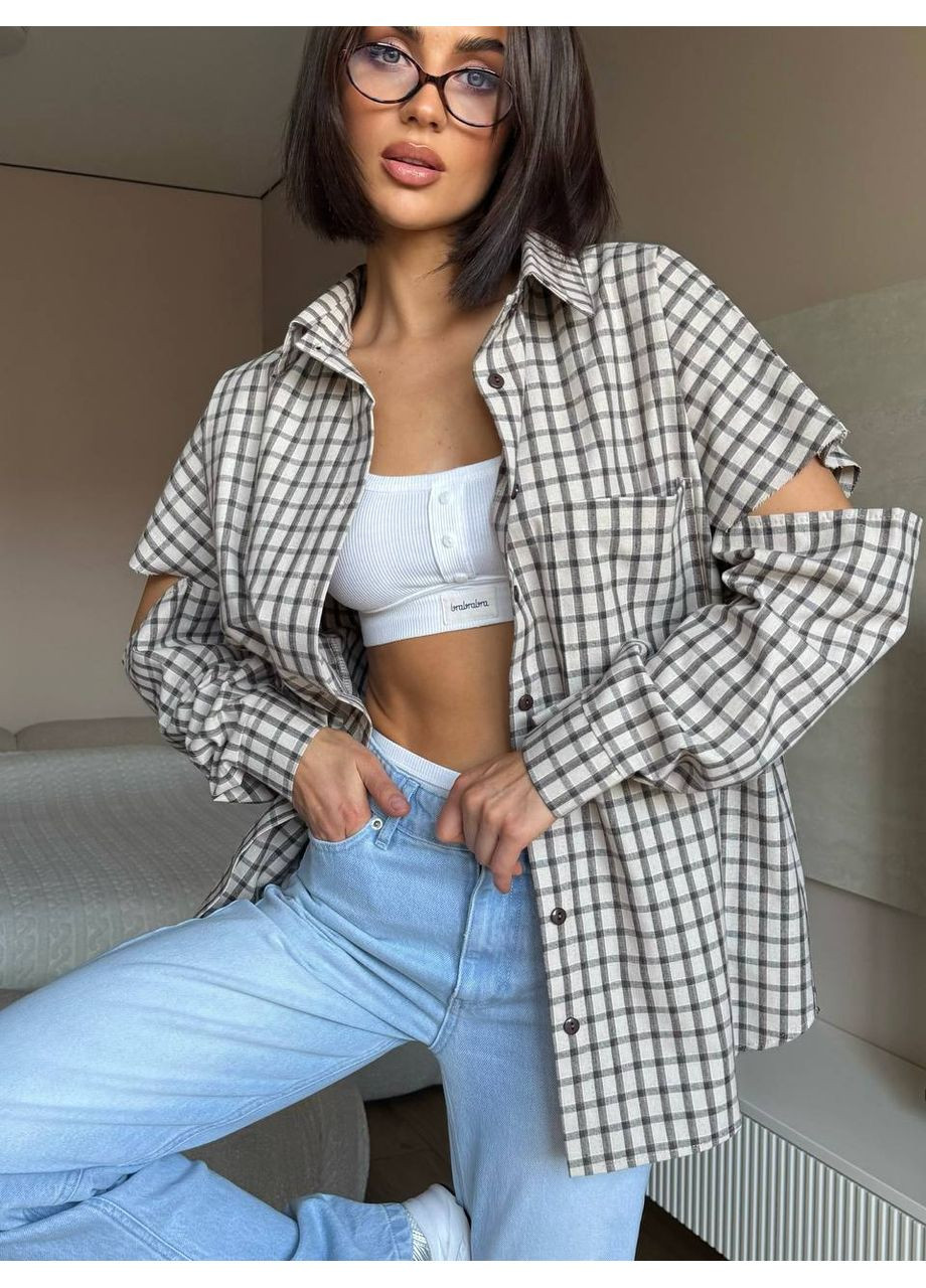 Светло-бежевая повседневный, кэжуал рубашка Україна с длинным рукавом