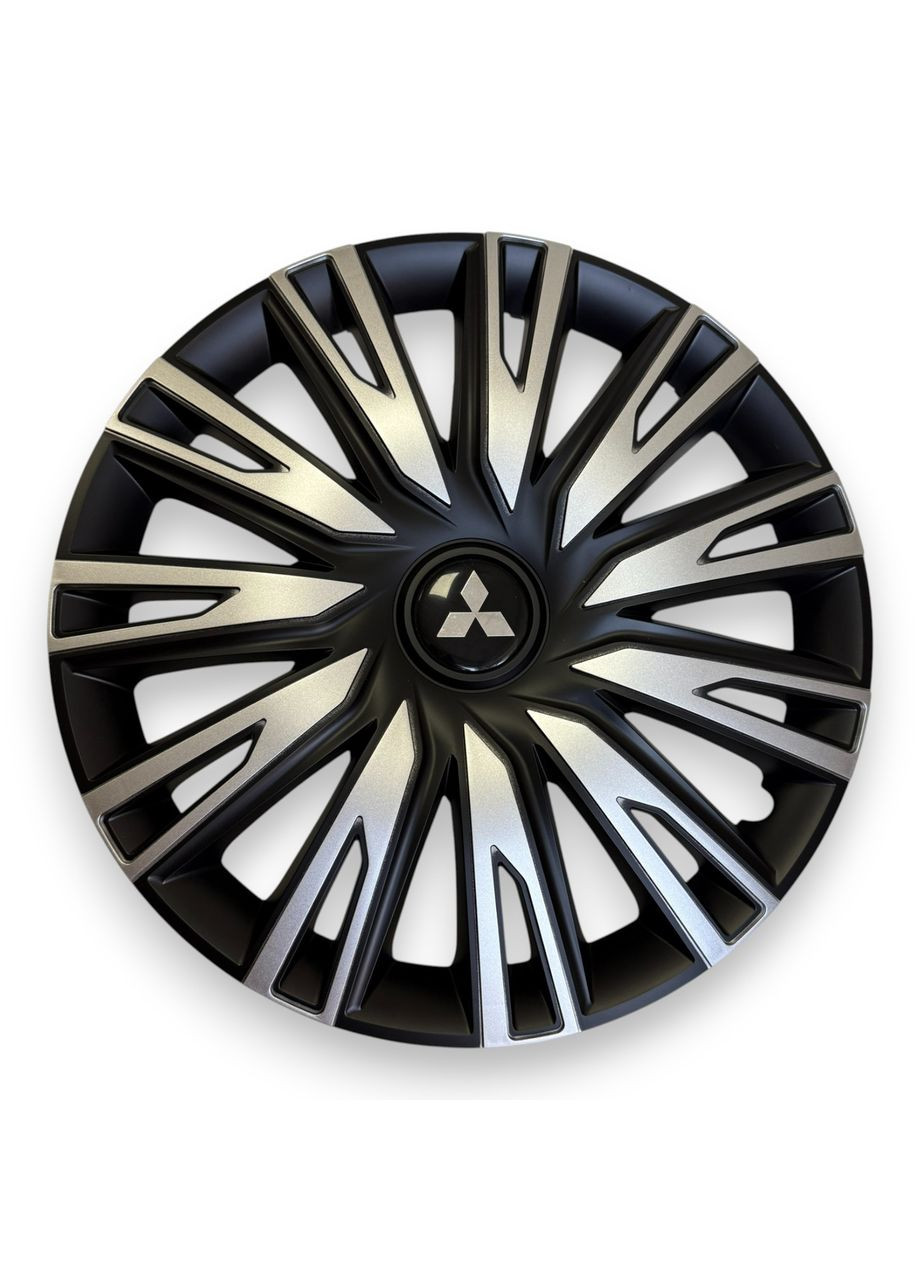 Колпаки на колеса R15 Copra Silver Black с логотипом Mitsubishi комплект 4 штуки. колпаки на диски Р15 Копра Сильвер Блэк No Brand (364958742)