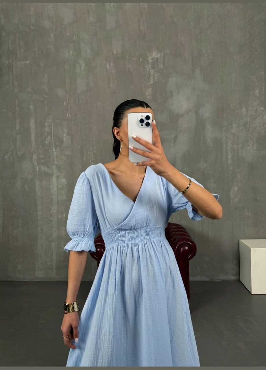 Голубое повседневный летнее макси платье Adelante однотонное