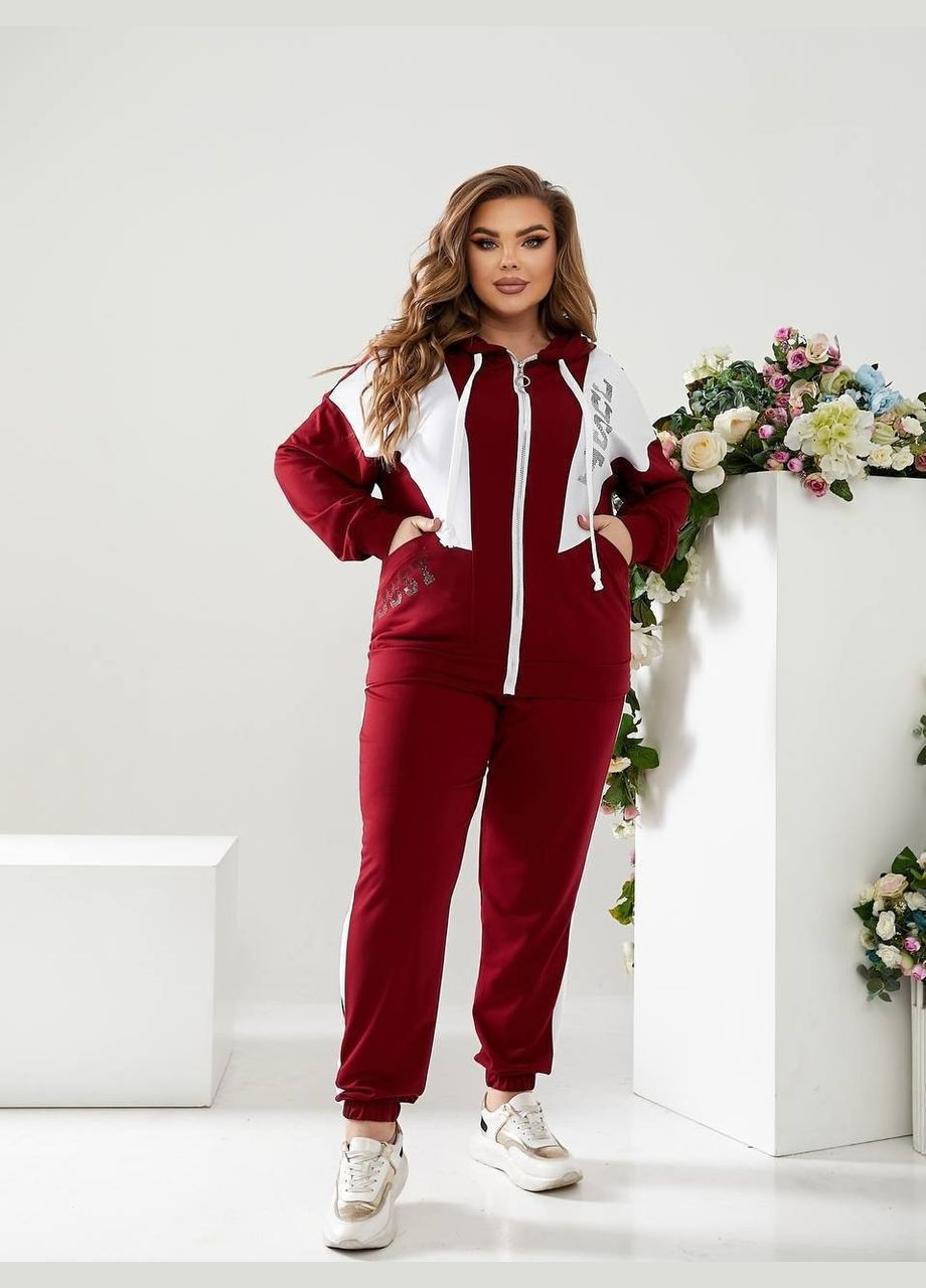 Жіночий спортивний костюм батал бордо трикотажний з капюшоном на змійці для літа/весни Viki Спортивний костюм (316218926)