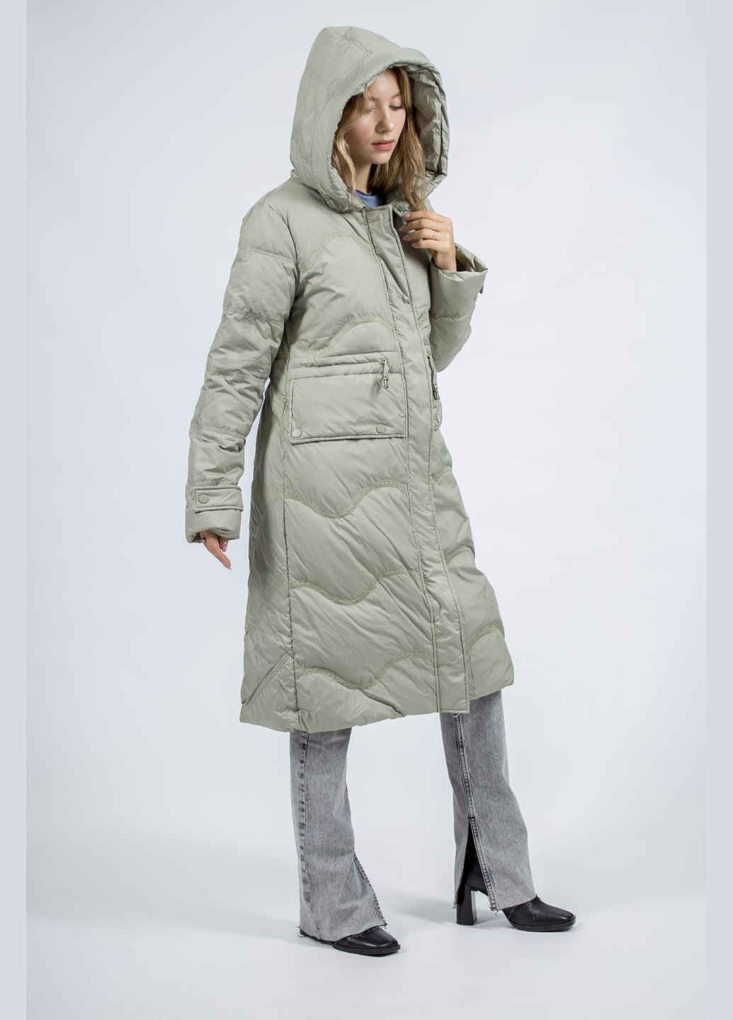 Оливковий зимній Пуховик No Brand