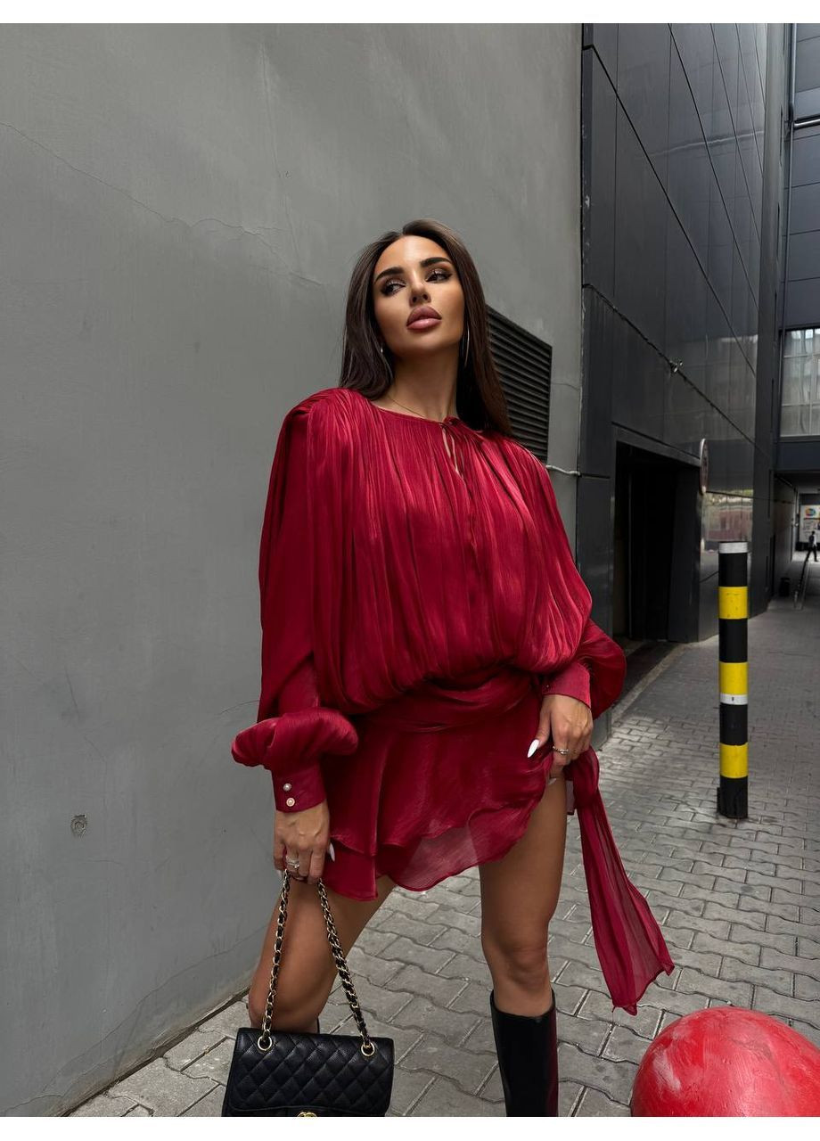 Темно-червона святковий жіноча сукня No Brand однотонна