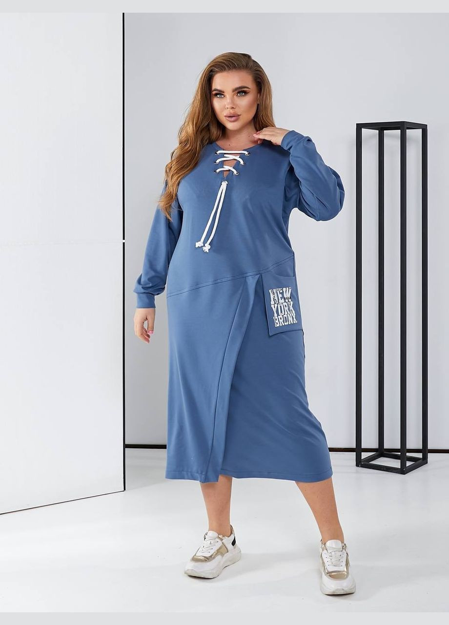 Синя спортивна, повсякденний, кежуал жіноча сукня сукня-худі No Brand з написами