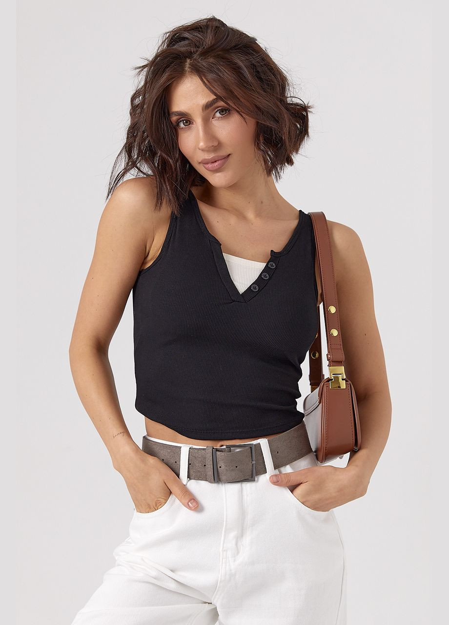 Женская базовая майка в рубчик с пуговицами Lurex — 322655503